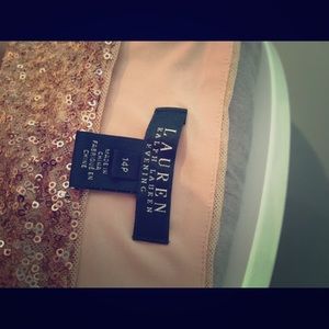 Rose sequined Ralph Lauren formal evening gown.